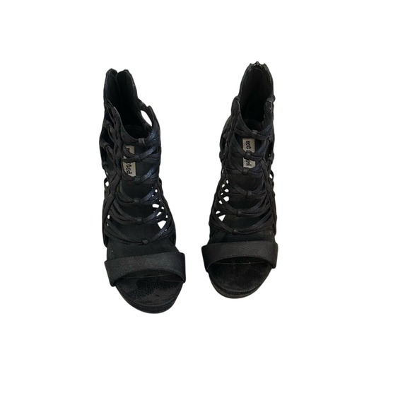 Black Cage Gladiator Wedge Heels‎ Strappy Open Toe Shoes - Picture 1 of 9